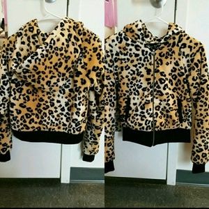 Fleece leopard print sweatshirt $20 OFF