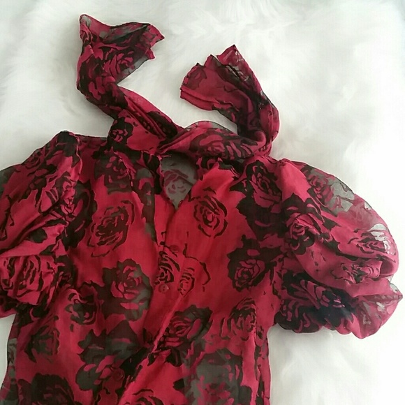 Puffy Sleeve Rose Blouse - Picture 1 of 4