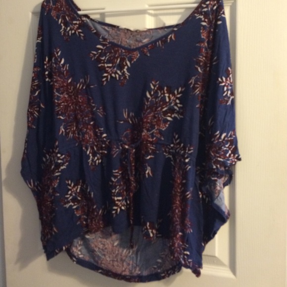 Blue and maroon floral top