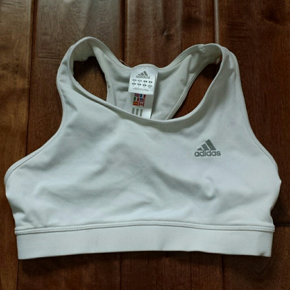 Adidas white racerback three stripe sports bra