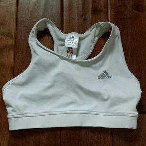 Adidas white racerback three stripe sports bra