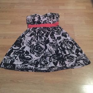 Soft pink and black dress with coral band