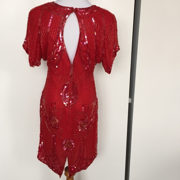 Scala Milan Red silk hand beaded cocktail dress - Picture 2 of 4