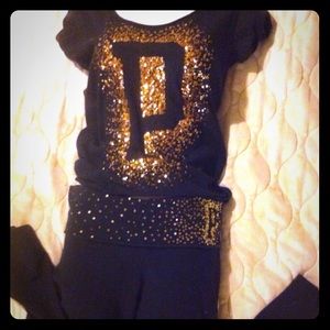 Black victoria secret gold bling leggings slim fit