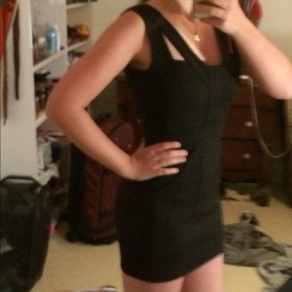 Black thick cotton feel mini dress super cute