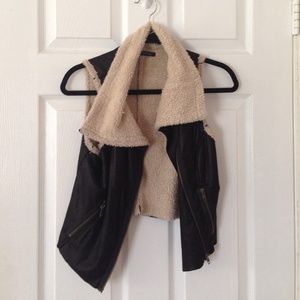 Black Moto shearling vest