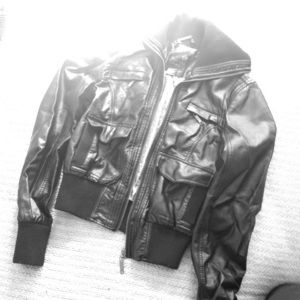 Faux leather and floral jacket🌺