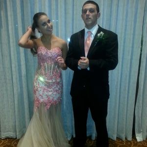 Long, coral / pink prom dress