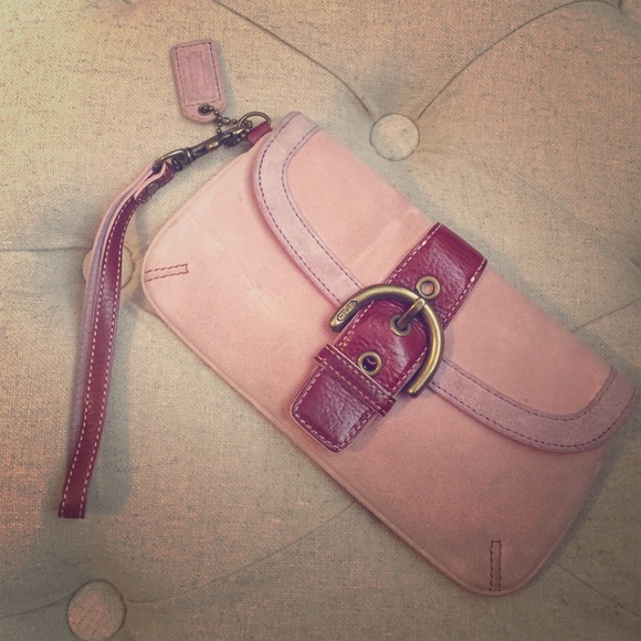 Suede & leather coach wristlet