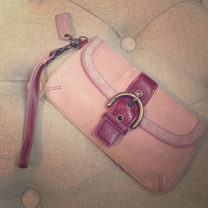 Suede & leather coach wristlet