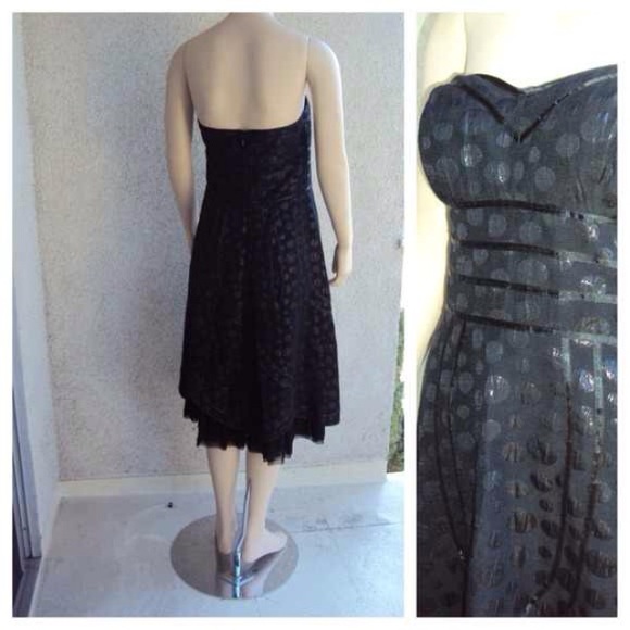 Black Strapless Dress with Black Polka Dots - Picture 3 of 4