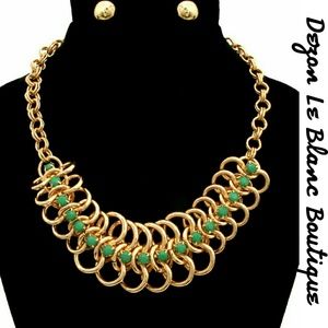 Fashion Statement Necklace with Green Stones NWT