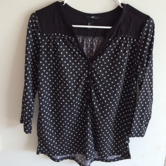 NAVY BLUE 3/4 SLEEVE POLKA DOT SHIRT