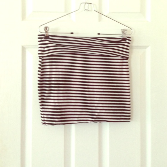 Black and white striped fold over mini skirt