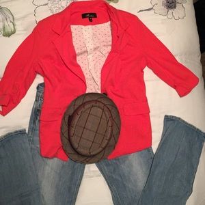 Jeans, quarter sleeve blazer and hat bundle