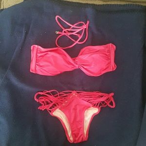 VS hot pink bandeau top and strappy cheeky bottom