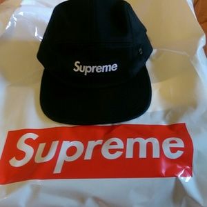Black Supreme side zip twill camp cap