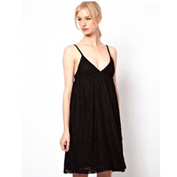 ASOS black lace spaghetti strap gown