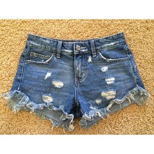 Free People Dolphin Hem Destroyed Jean Shorts