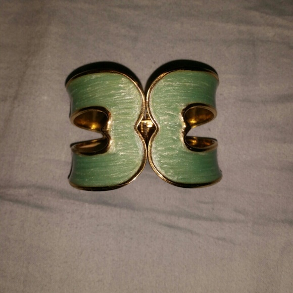 Mint green and gold tone cuff bracelet