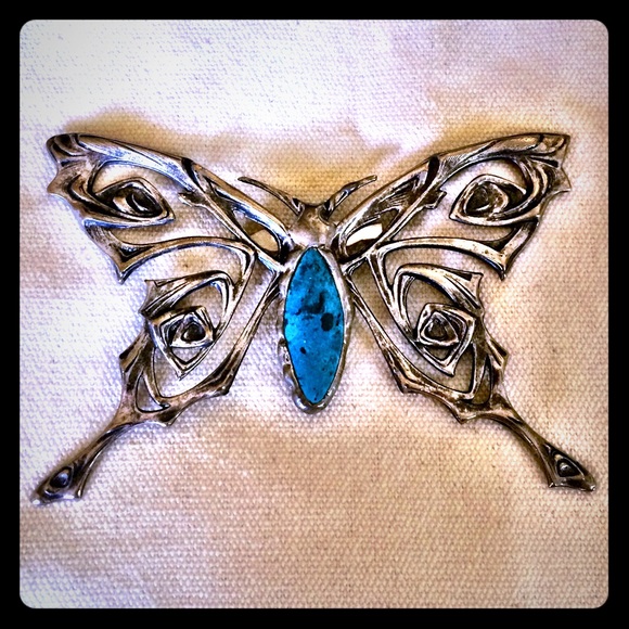 Sterling silver and turquoise butterfly pin