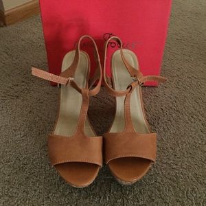 Cork platform T-strap heels