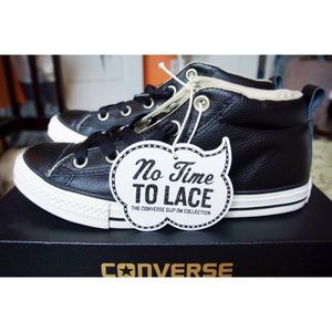 Mid top slip on leather converse