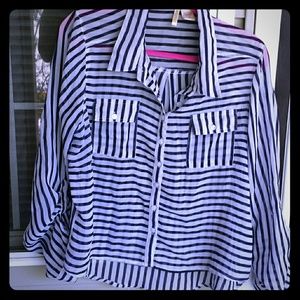 Sheer blouse with navy stripes