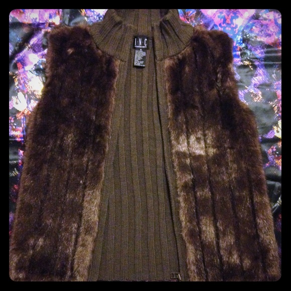 INC brown faux fur vest - Picture 1 of 4