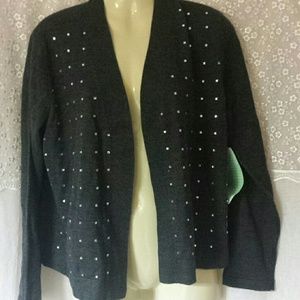 KASPER GRAY CARDIGAN RHINESTONE SWEATER SIZE MED