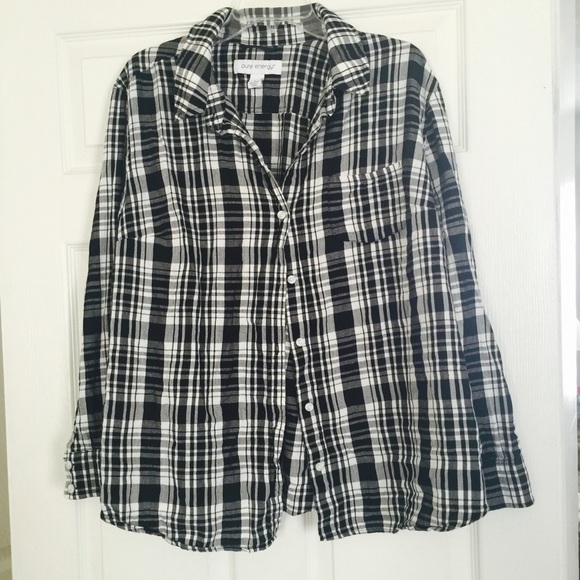 Pure energy black and white checkered print top 3x
