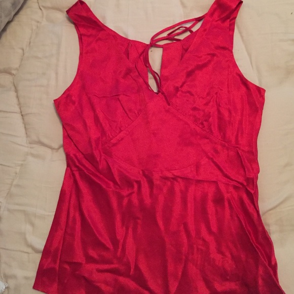Red silk sleeveless blouse