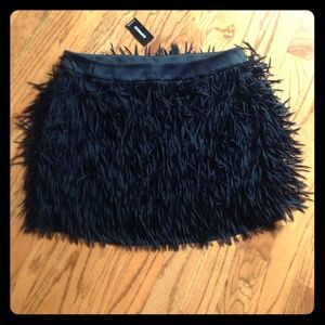 Express Ostrich Black Fringe Skirt