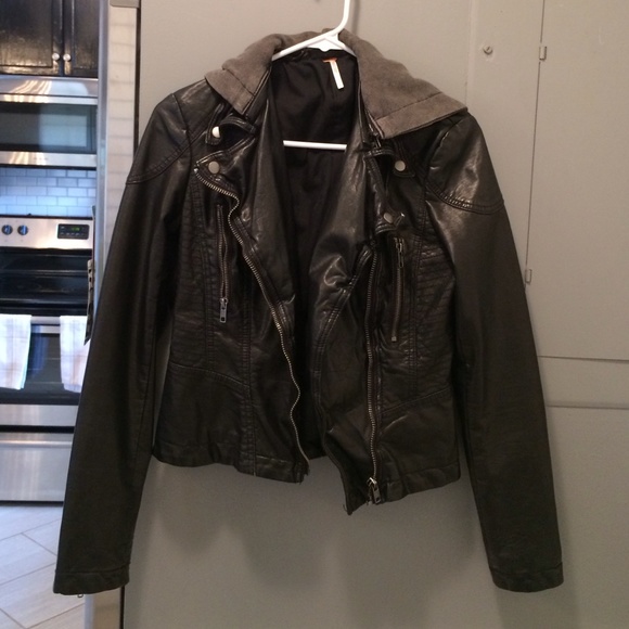 FREE PEOPLE faux leather jacket w/ removable hood