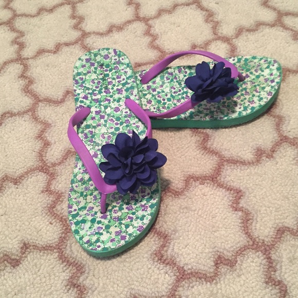 J Crew/Crew Cuts floral flip flops Girls 5/women 7 - Picture 1 of 1