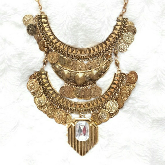 SOLD 🆕 Gold Gypsy Crystal Coin Boho Necklace - Picture 3 of 3