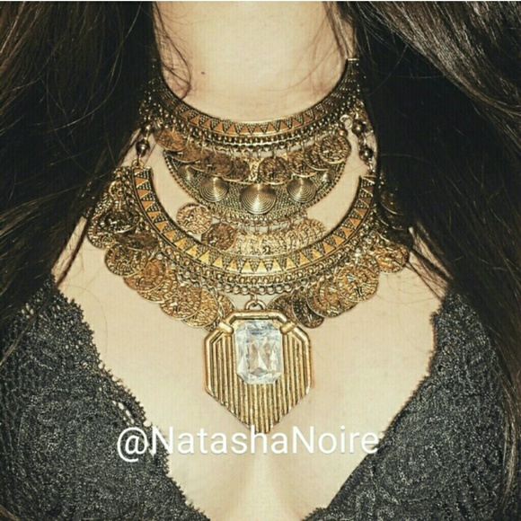 SOLD 🆕 Gold Gypsy Crystal Coin Boho Necklace - Picture 2 of 3