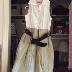 Ruffle top and gold shiny bottom dress w/belt