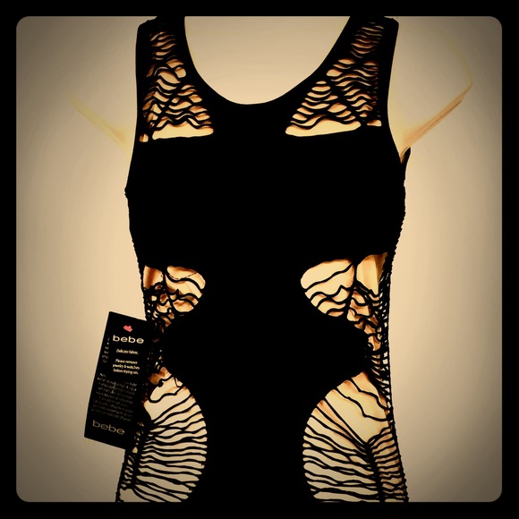 🚫sold 🆕BEBE BODYCON ILLUSION DRESS - Picture 1 of 4