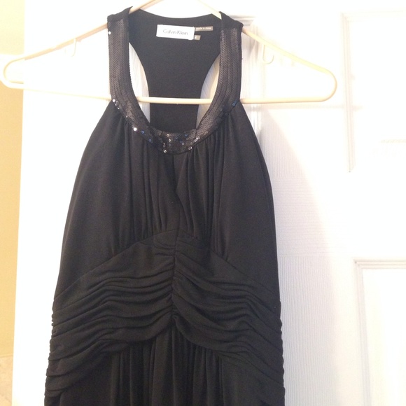 CALVIN KLEIN T BACK SEQUIN NECK GOWN