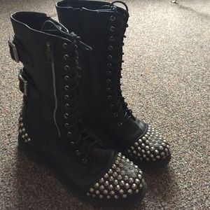 Studded black combat boots