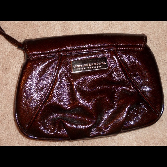 Loeffler RANDALL Brown Patent Flower Wristlet - Picture 2 of 4