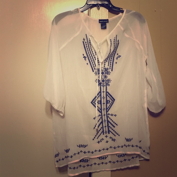 White Sheer Chiffon Embroidered Top