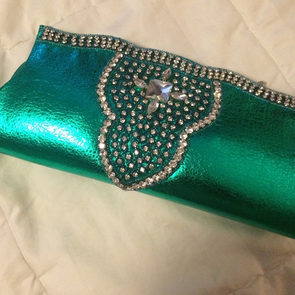 Metallic green & silver clutch/bag for prom