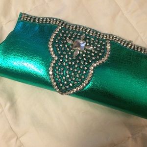 Metallic green & silver clutch/bag for prom