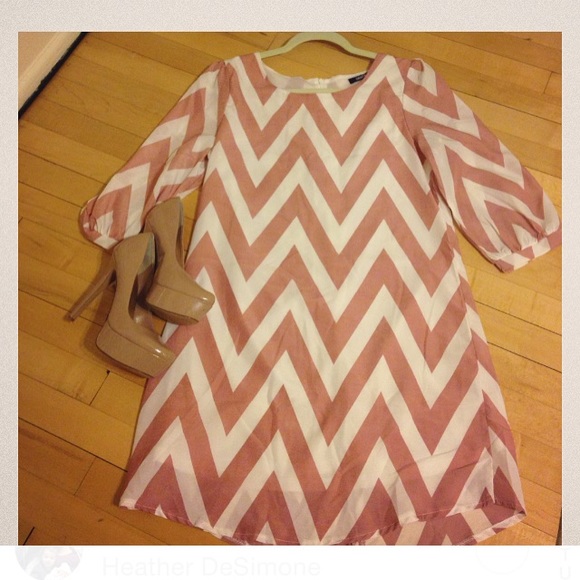 Lulu's Blush and White Chevron Shift Dress
