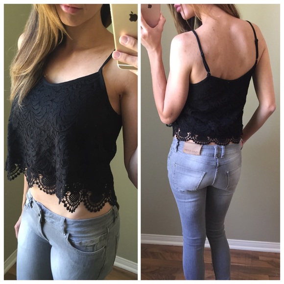 SOLD Black Boho Crochet Cropped Top - Picture 2 of 4