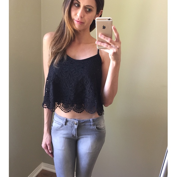 SOLD Black Boho Crochet Cropped Top - Picture 3 of 4