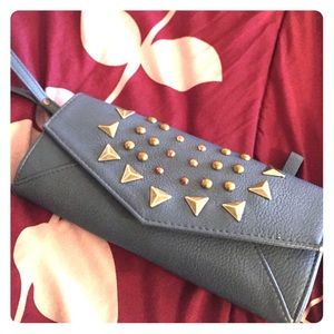 Rhinestone clutch bag with wrist strap
