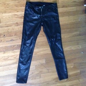 Black faux leather pants.